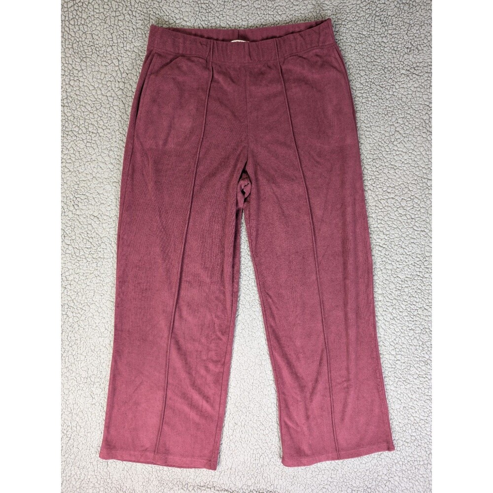 Softies Lounge Pants Womens XL Red Terry Drawstring Wide Leg Cozy Winter Boho